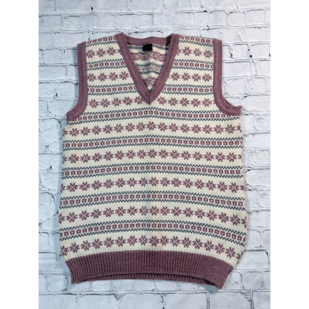Dale of Norway Sweater Vest 52 Pink Fair Isle Wool Nordic V-Neck Cottagecore